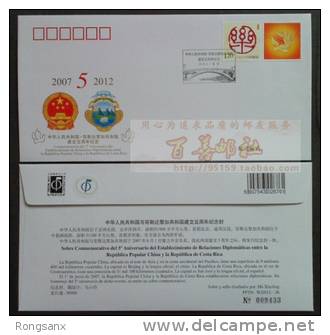 PFTN.WJ2012-26 CHINA-COSTA RICA  DIPLOMATIC COMM.COVER - Covers & Documents