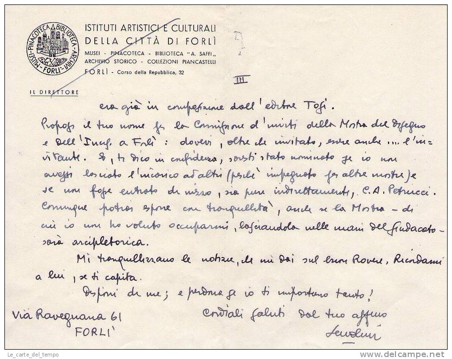 Lettera Autografa Di Luigi Servolini A Marcello Boglione 18 Marzo 1952 - Autres & Non Classés