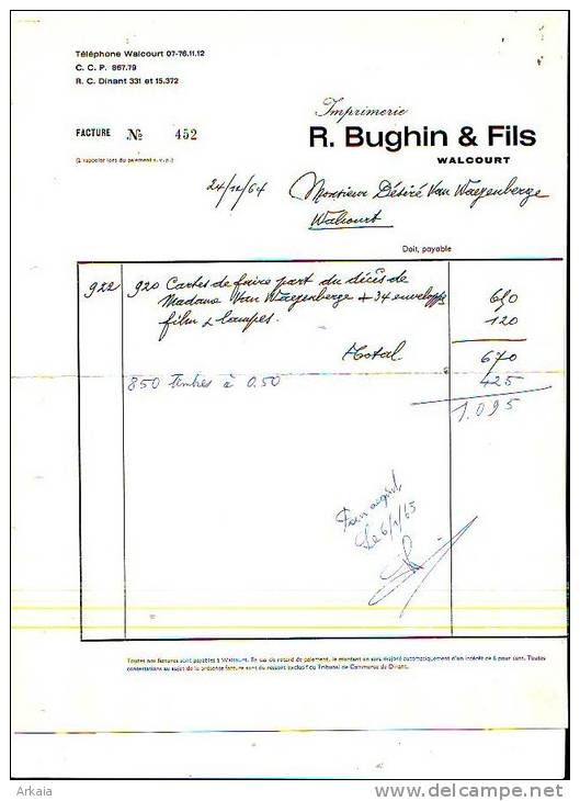 Walcourt - 1964 - R. Bughin & Fils - Imprimerie - Imprenta & Papelería