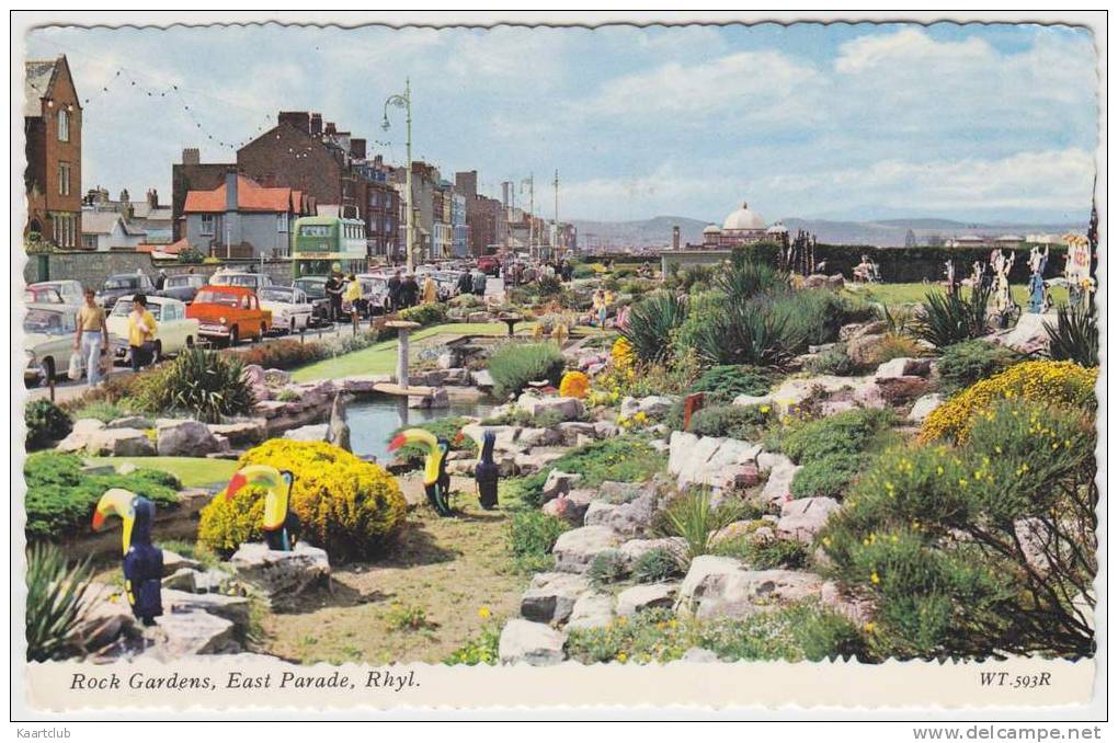 Rhyl - East Parade, Rock Gardens: FORD ANGLIA & ANGLIA SUPER, HILLMAN MINX, DOUBLE DECKER BUS Etc. - PKW