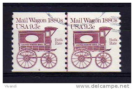 USA - 1981 - 9.3 Cents Mail Wagon Coil Pair (Plate 4) - Used - Coils (Plate Numbers)