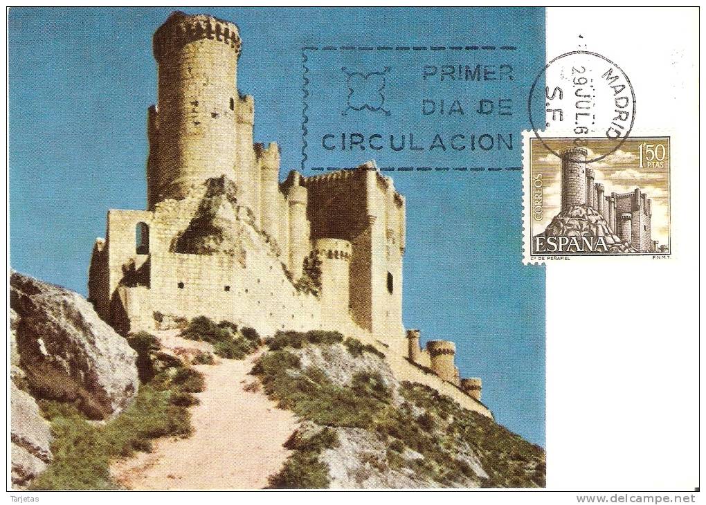 1882 POSTAL DEL CASTILLO DE PEÑAFIEL DEL AÑO 1968 ( PRIMER DIA DE CIRCULACION) - Cartes Maximum