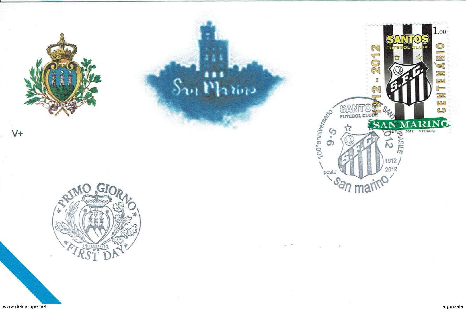 FDC SAN MARINO 100 ANNIVERSAIRE CLUB FOOTBALL SANTOS - Coupe D'Amérique Du Sud Des Nations