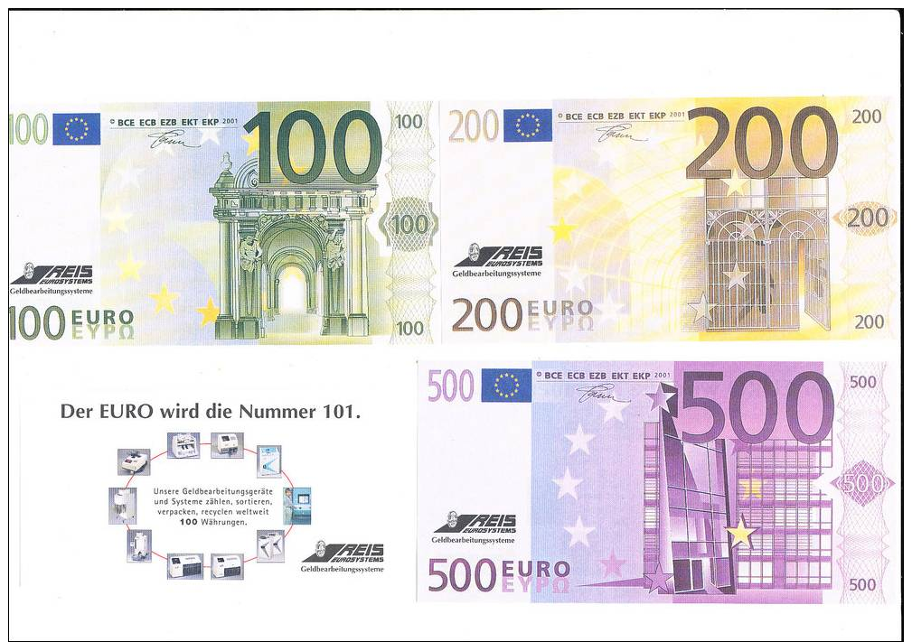 Deutschland Neuer Euro Entwurf - Banknoten Satz Aller Scheine 5 +10 + 20 + 50 + 100 + 200 + 500 Euro Für Probelauf - 500 Euro