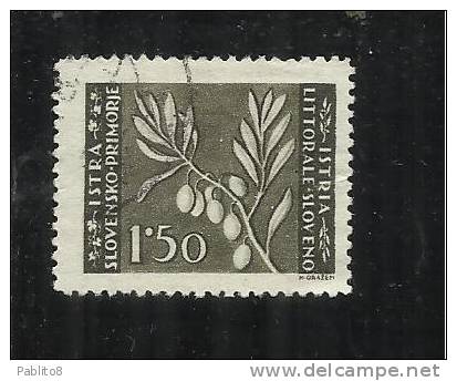 ISTRIA E LITORALE SLOVENO 1946 TIRATURA DI ZAGABRIA LIRE 1,50 USATO USED OBLITERE' - Jugoslawische Bes.: Slowenische Küste