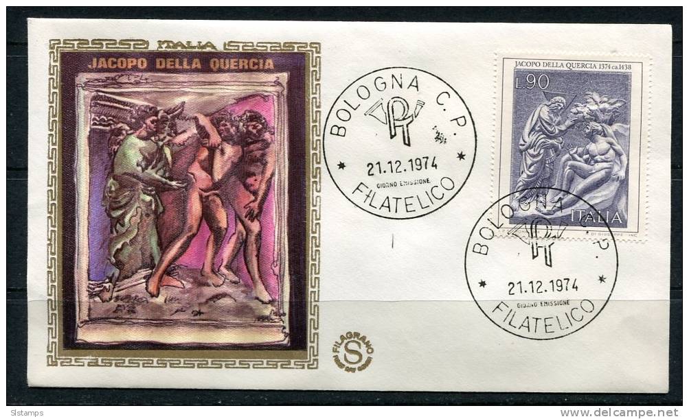 Italy 1974 First Day Special Cancel Cover  Colorano \"Silk\" Cachet  Jacopo Bella Quercia - FDC