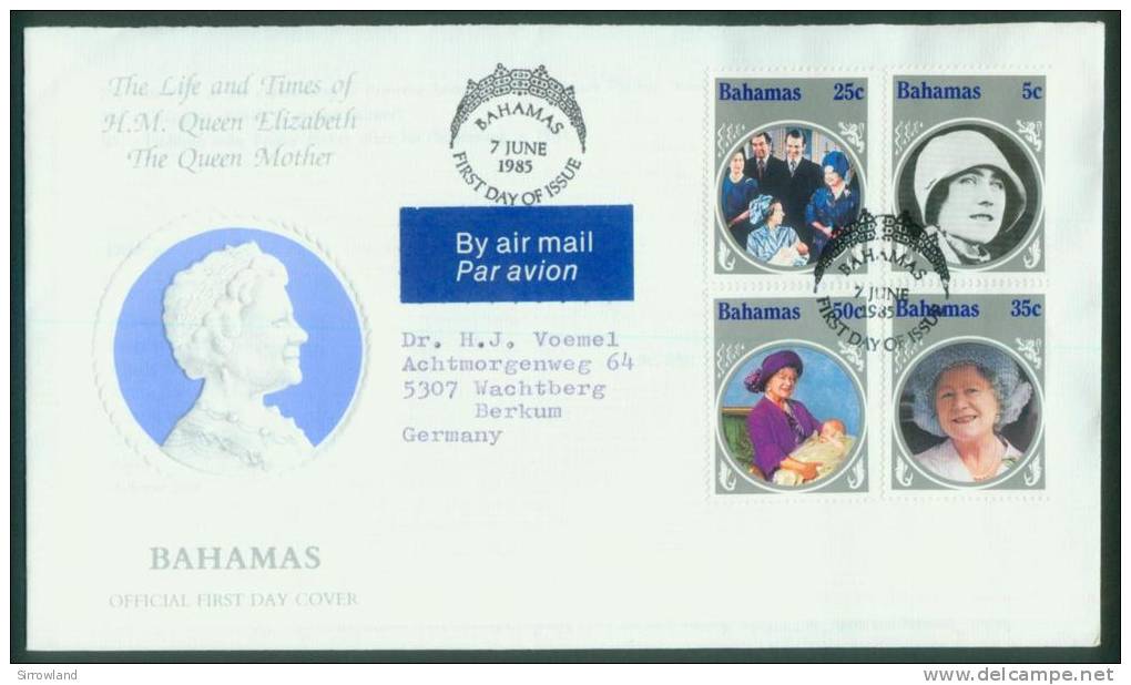 Bahamas  1985  85. Geburtstag Der Königinmutter  (1 FDC  Kpl. )  Mi: 594-97 (3,50 EUR) - Bahamas (1973-...)