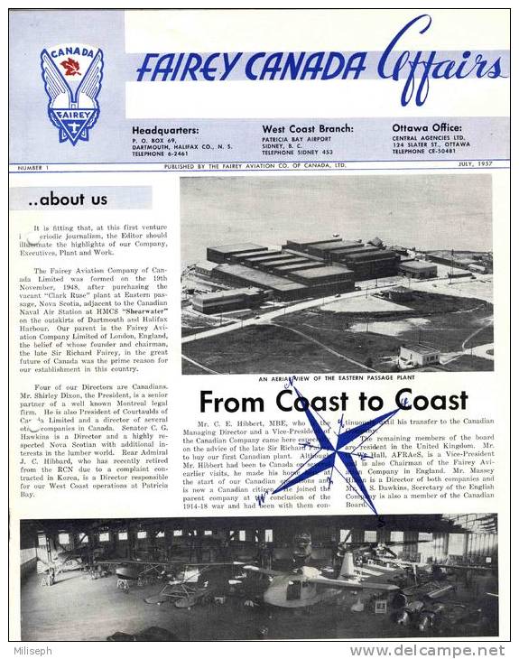 FAIREY CANADA AFFAIRS - N° 1 -  July 1957 -  Avion -    (2879) - Fliegerei