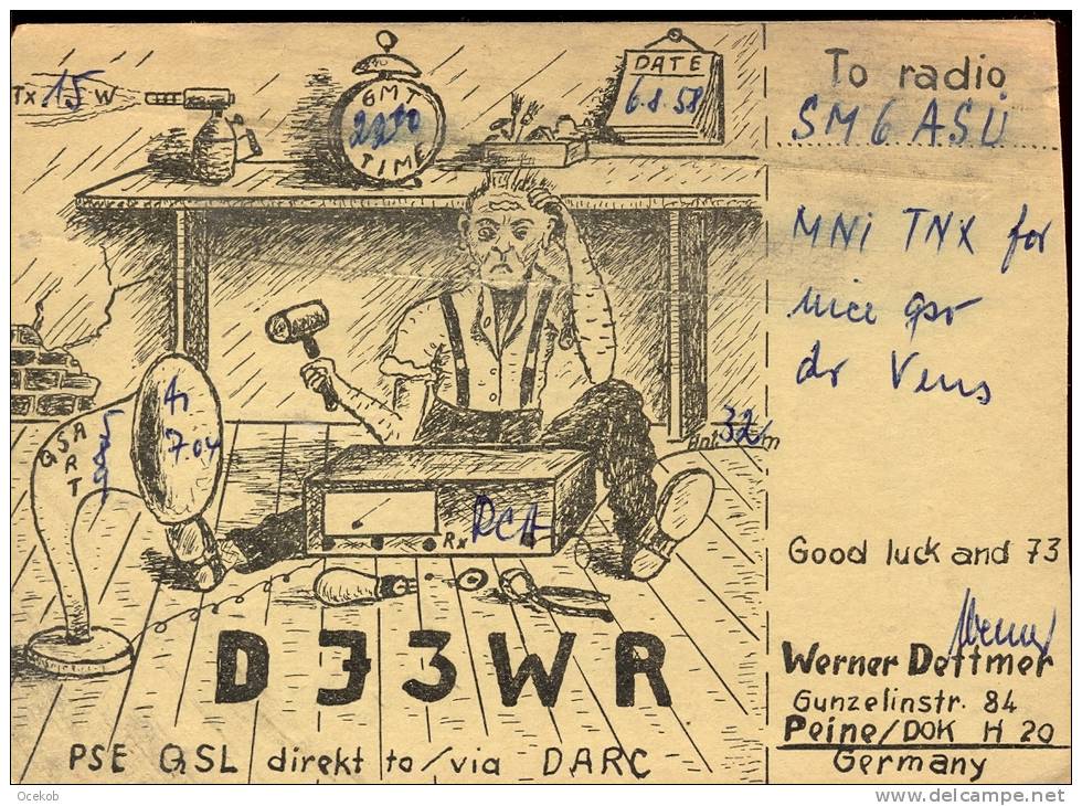 QSL -  Kaart - Amateur Radio GDR - Werner Dettmer Peine 1958 - Autres & Non Classés