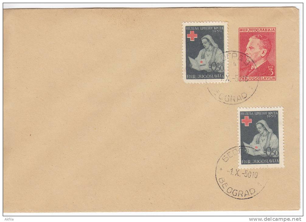 1020. Yugoslavia, 1950, Postal Stationery With Surcharge Stamps Of Red Cross - Postal Stationery