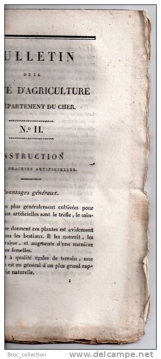 Bulletin De La Société D´Agriculture Du Département Du Cher N° 2 1820 Bourges Instruction Sur Les Prairies Artificielles - Centre - Val De Loire