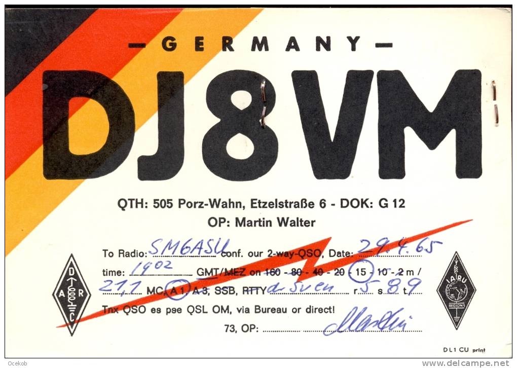 QSL -  Kaart - Amateur Radio Germany - M. Walter Porz Wahn 1965 - Autres & Non Classés