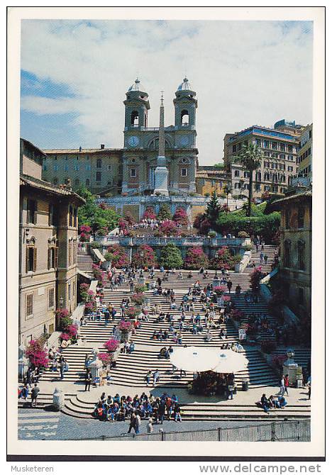 ## Italy PPC Roma Piazza Di Spagna 1988 To Denmark Vatican Stamp (2 Scans) - Places & Squares