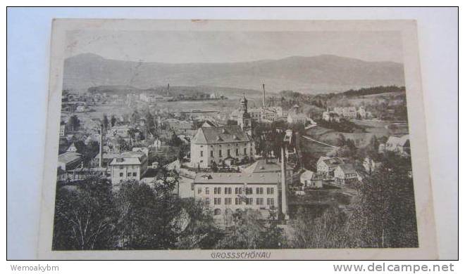AK Postcard Von Grossschönau Vom 27.5.21 Mit Kirche Und Fabrikgebäuden Mit Mi-Nr. 87 - Grossschönau (Sachsen)