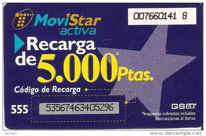 GSMAR-003/1 TARJETA RECARGA MOVISTAR ACTIVA 5000 PTAS NUMERO 609 - Telefonica