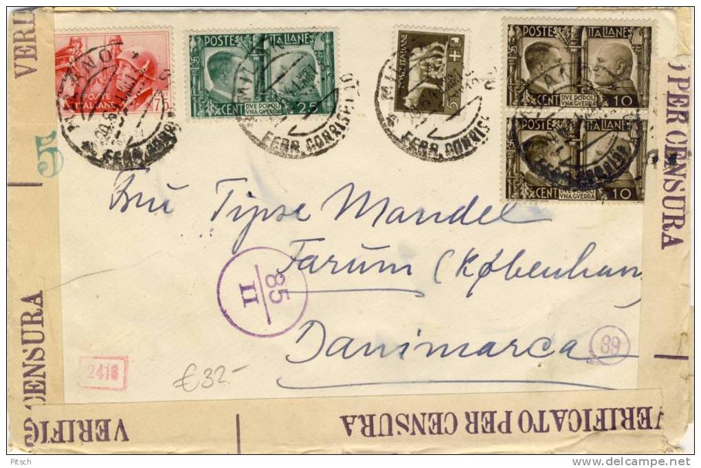 Italy - 1941 Censored To Denmark - Hitler And Mussolini - Poststempel