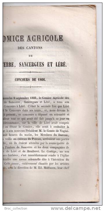 Comice Agricole Des Cantons De Sancerrre, Sancergues & Léré, Concours Tenu à Léré Le 9 Septembre 1866 - Centre - Val De Loire