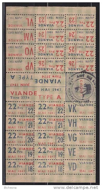 = Tickets Rationnement Viandes Type A  Juin 1947 - Andere & Zonder Classificatie