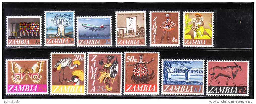 Zambia 1968 Def Plane Tobacco Picker Birds Dancer Railway Bridge MNH - Zambia (1965-...)
