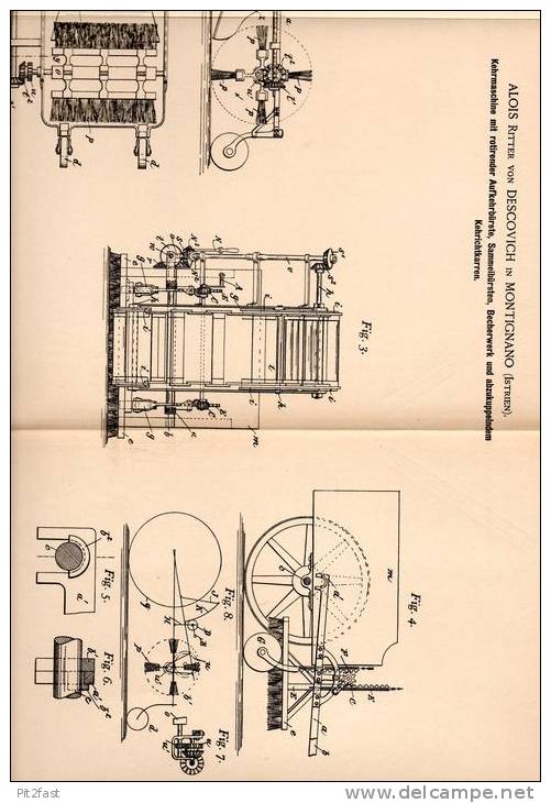 Original Patentschrift - Alois Ritter Von Descovich In Montignano , Istrien , 1895 , Kehrmaschine , Straßenkehrer !!! - Macchine