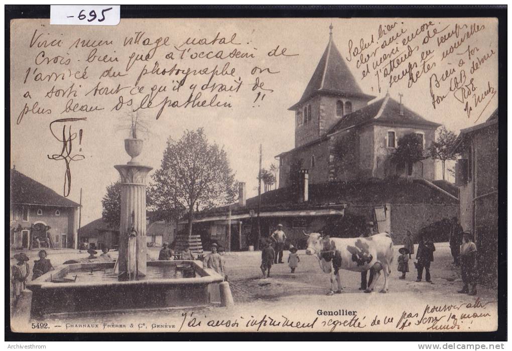 Genollier ( Genolier - Vaud) - La Place Devant L'église, Fontaine Vache Habitants ; à Un étudiant De Zofingue (-695) - Genolier