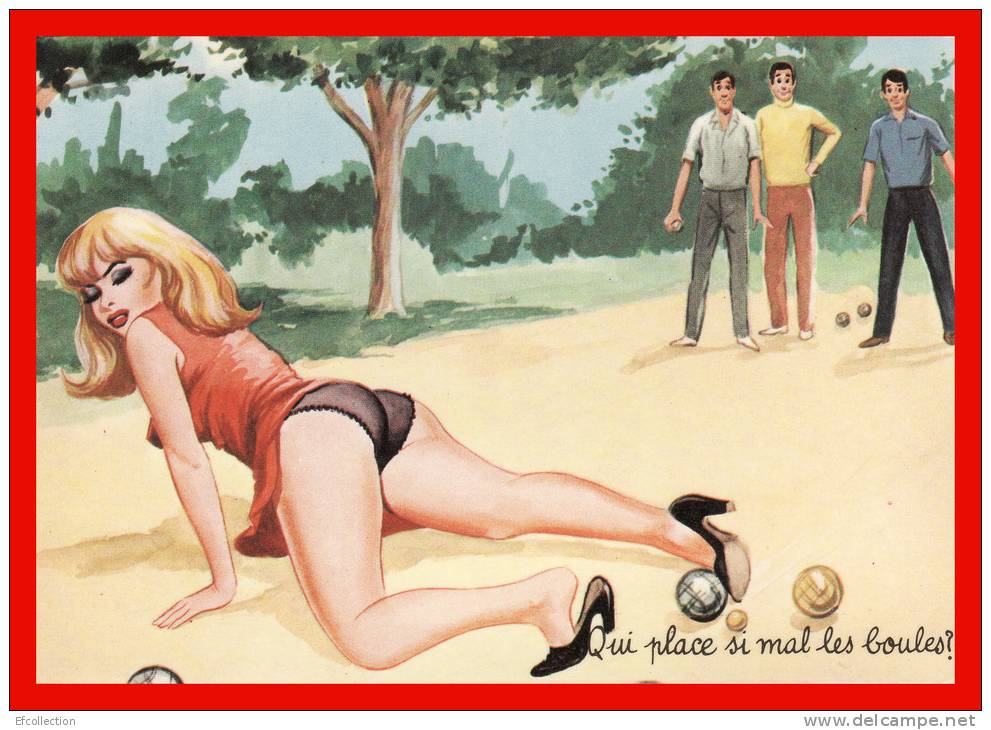 Qui Place Si Mal Les Boules ! Sport Pétanque Jeu De Boules Mesure Du Point érotique Rare édit. Photochrom Humour - Boule/Pétanque