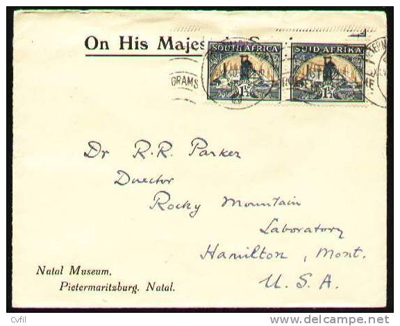 SOUTH AFRICA 1940 -  ON HIS MAJESTY SERVICE COVER From Pietermaritzburg To Hamilton, USA - Storia Postale