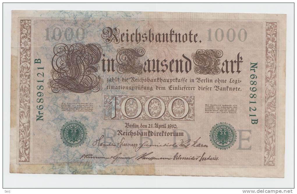 Germany 1000 Mark Banknote 1910 VF P 45b - 1000 Mark