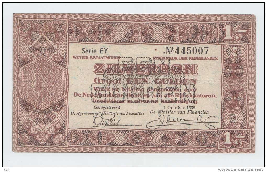 Netherlands 1 Gulden Zilverbon 1938 VF - 1 Gulden