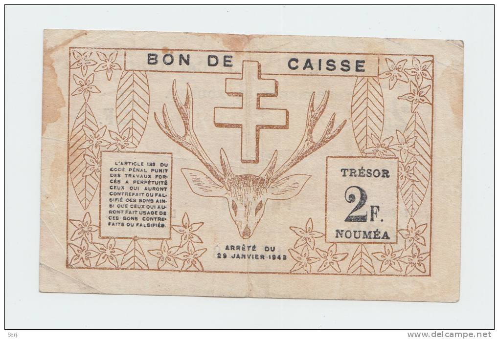 New Caledonia 2 Francs 1943 VF P 56a 56 A - Nouméa (New Caledonia 1873-1985)