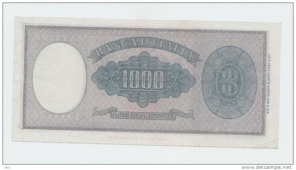 Italy 1000 Lire 1949 VF++ P 88b 88 B RARE (Menichella - Urbini) - 1.000 Lire