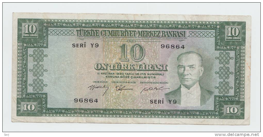 Turkey 10 Lira L.1930 (1958) VF RARE Banknote P 158 - Türkei