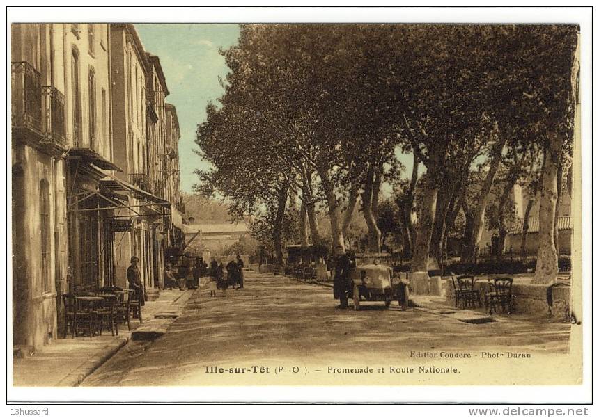Carte Postale Ancienne Ille Sur Têt - Promenade Et Route Nationale - Autres & Non Classés
