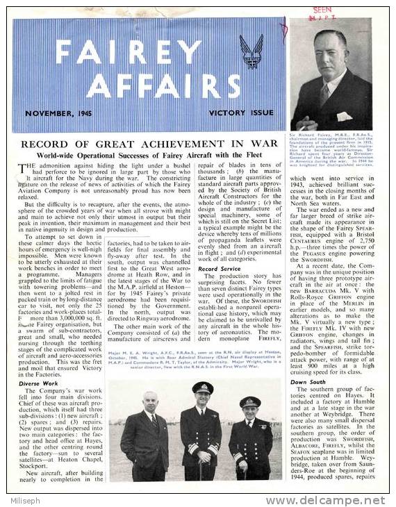 FAIREY AFFAIRS - November 1945 - Avions FAIREY - (SONACA)       (2883) - English