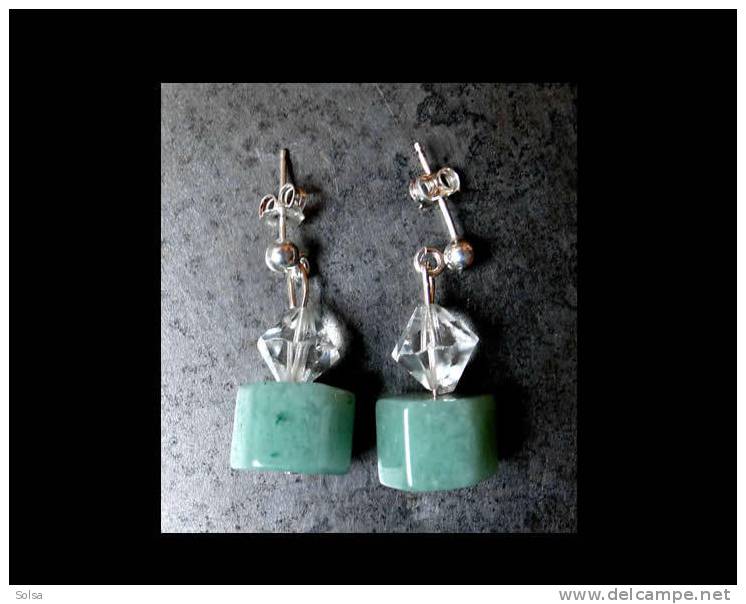 Boucles D'oreille En Aventurine Facetée / Aventurine Silver And Cristal Earrings - Ohrringe