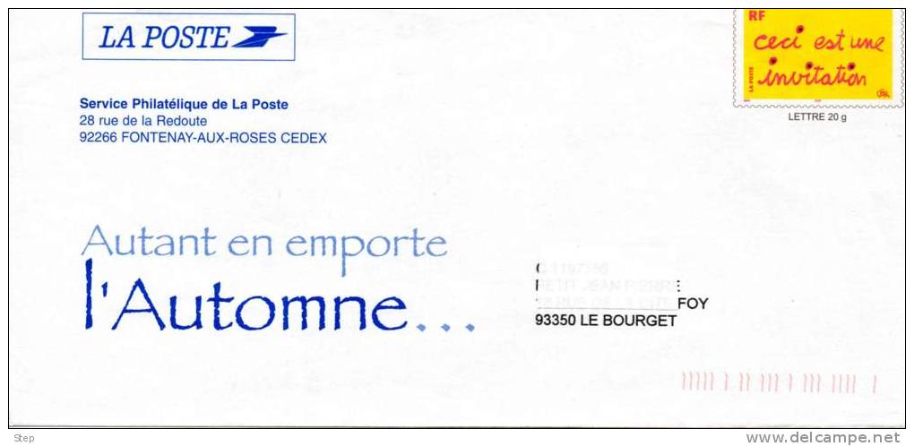 PAP TSC SERVICE PHILATELIQUE DE LA POSTE "INVITATION AU SALON PHILATELIQUE D'AUTOMNE" Timbre "CECI EST UNE INVITATION" - Prêts-à-poster:Stamped On Demand & Semi-official Overprinting (1995-...)