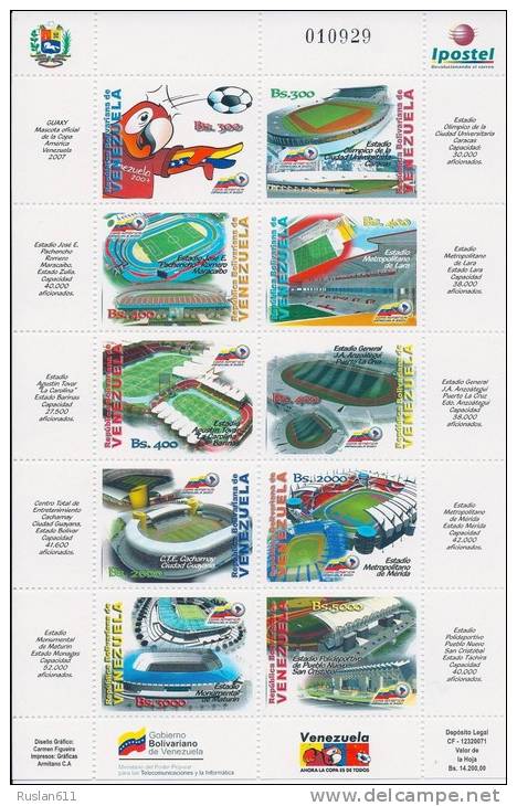 Soccer Football Fussball 2007 Venezuela Venesuela KB 3910/9 Copa America MNH ** - Autres & Non Classés