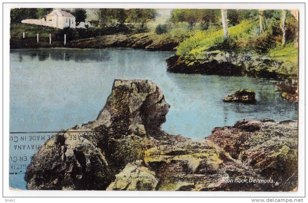 AMERICA ANTILLES BERMUDA LION ROCK OLD POSTCARD 1934. - Bermuda