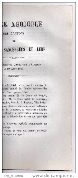 Comice Agricole Des Cantons De Sancerrre, Sancergues & Léré, Concours Tenu à Sancere Le 29 Août 1869 - Centre - Val De Loire