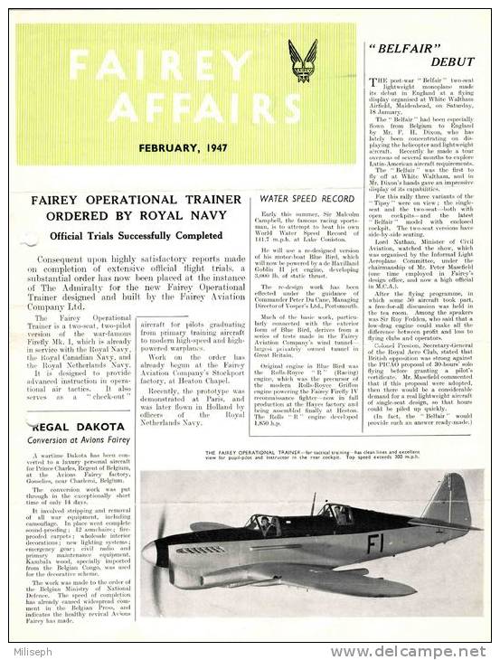 FAIREY AFFAIRS - February 1947 - Avions FAIREY - (SONACA)       (2886) - Inglés