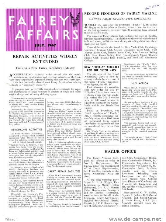 FAIREY AFFAIRS - July 1947 - Avions, Bateaux  FAIREY - (SONACA)        (2887) - Englisch