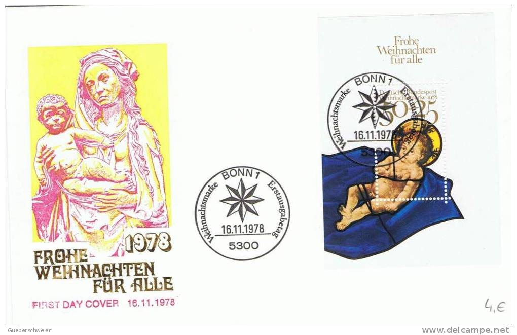 NOEL 48 - ALLEMAGNE Bloc De Noël De1978 Sur FDC - 1959-1980