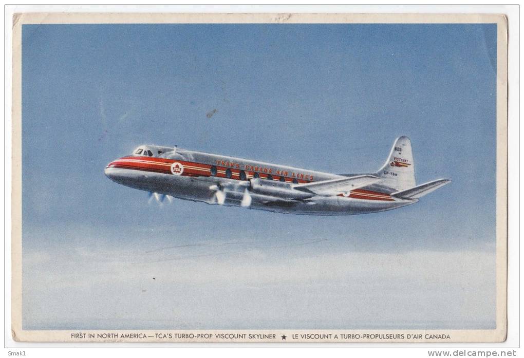 TRANSPORT AIRPLANES TCA'S TURBO-PROP VISCOUNT SKYLINER CANADA AIRLINES CANADA BIG POSTCARD - 1946-....: Moderne