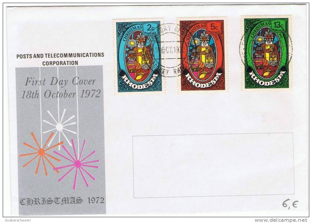 NOEL 56 - RHODESIE N° 217/19 Sur FDC CHRISTMAS 1972 - Rhodesien (1964-1980)