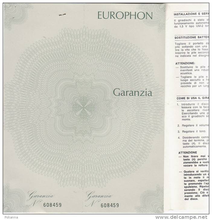 C0951 - ISTRUZIONI E GARANZIA GIRADISCHI PHONOMATIC DISCHI 45 GIRI 1971 - Otros Aparatos