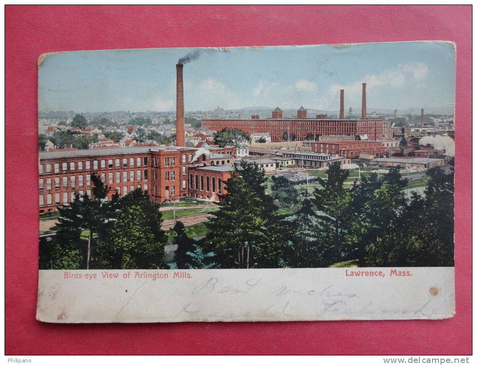 Massachusetts > Lawrence  Arlington Mills 1907 Cancel-- Ref  753- - Lawrence