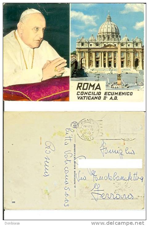 Roma: Concilio Ecumenico Vaticano II. Cartolina Ufficiale Viaggiata 1963 (Papa Giovanni XXIII) - San Pietro