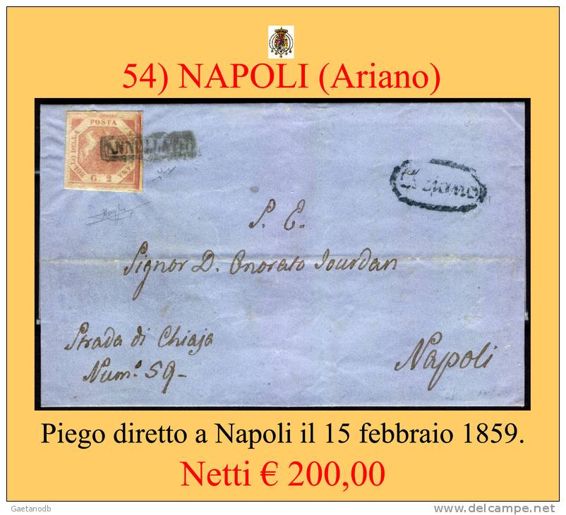 Ariano-00054 - Piego (con Testo) Del 15 Febbraio 1858 - - Naples