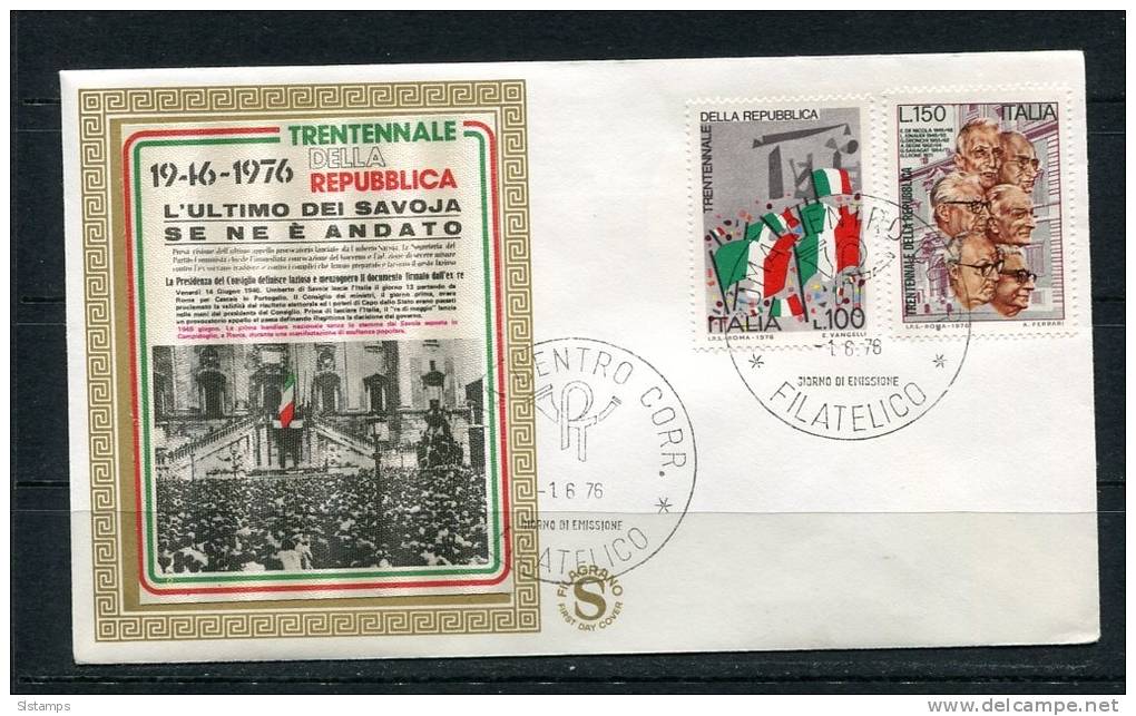 Italy 1976 First Day Cover Special Cancel  Colorano \"Silk\" Cachet  Anniv Of Republic - FDC