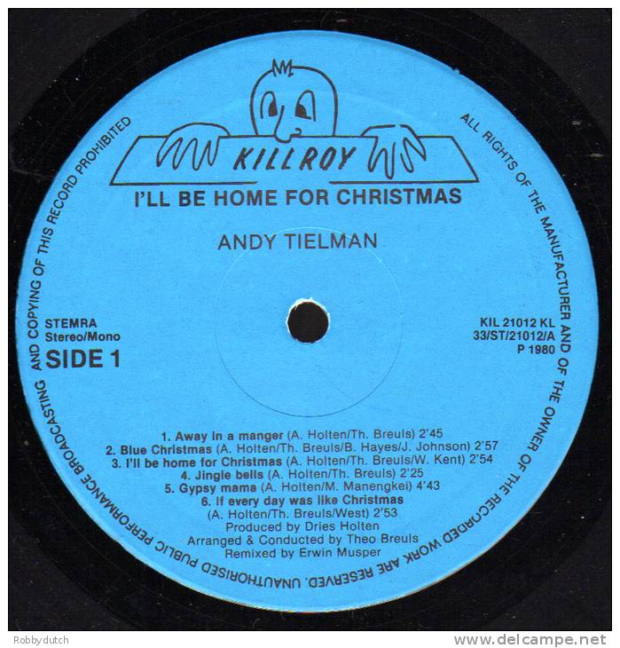 * LP *  ANDY TIELMAN - I'LL BE HOME FOR CHRISTMAS (Holland 1980) Very Rare!!! - Chants De Noel